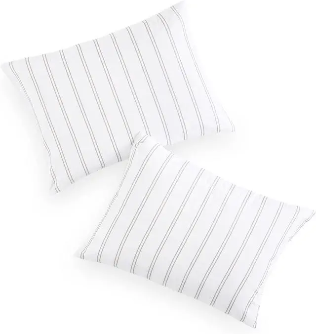 Alt view image 2 of 5 - Wake In Cloud - Striped Pillow Cases, Ticking Stripe Vertical Pinstripe Farmhouse Pattern Printed, Set of 2 Soft Pillowcases Pillow Shams Covers, Gray White, King Size 20x36 Inches