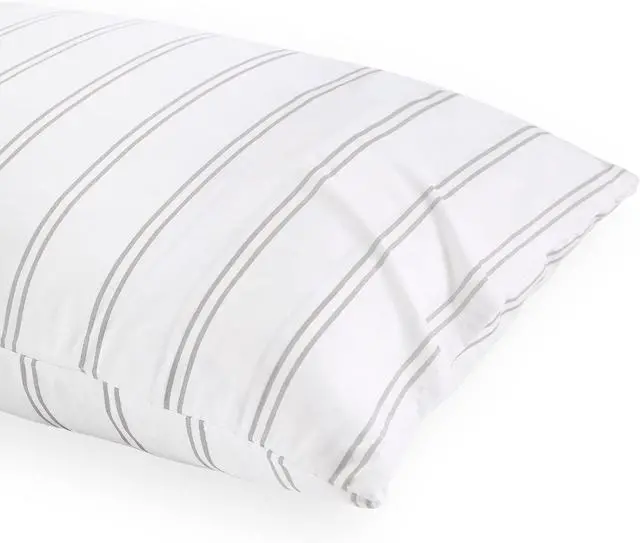 Alt view image 4 of 5 - Wake In Cloud - Striped Pillow Cases, Ticking Stripe Vertical Pinstripe Farmhouse Pattern Printed, Set of 2 Soft Pillowcases Pillow Shams Covers, Gray White, King Size 20x36 Inches