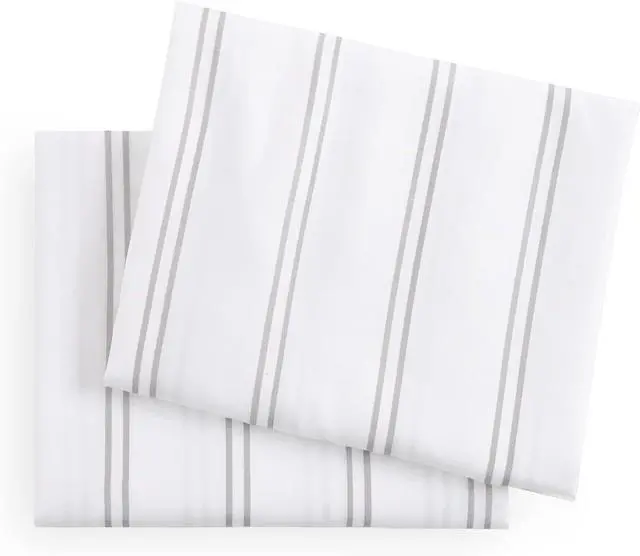 Alt view image 5 of 5 - Wake In Cloud - Striped Pillow Cases, Ticking Stripe Vertical Pinstripe Farmhouse Pattern Printed, Set of 2 Soft Pillowcases Pillow Shams Covers, Gray White, King Size 20x36 Inches