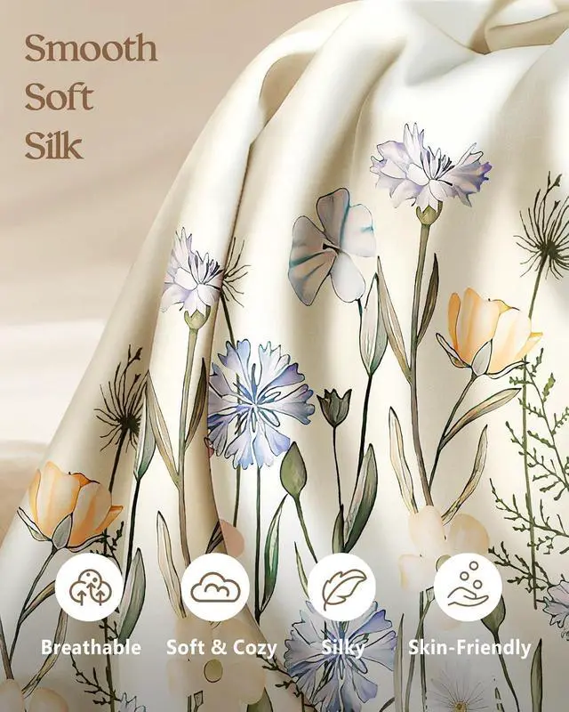 Alt view image 3 of 6 - Miss Adola Satin Body Pillow Cover with Zipper - 20x54 Inch Silky Long Pillow Case for Women Ladies Adults Soft Bed Decorative Cute Boho Large Body Pillowcase for Hair and Skin, Colorful Flower