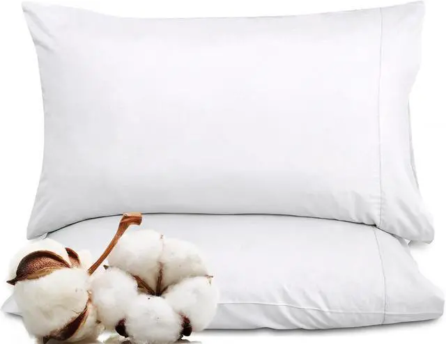 Main image of Royale Linens 300 Thread Count 100% Long Staple Combed Cotton Pillowcases Set Of 2 - Ultra Soft - Standard Bed Pillow Cover - 20"x26" - Breathable, Cool & Crisp Percale White Pillow Cases (Std, White)