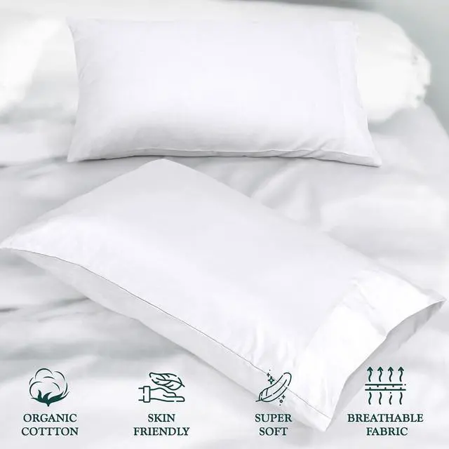 Alt view image 4 of 7 - Royale Linens 300 Thread Count 100% Long Staple Combed Cotton Pillowcases Set Of 2 - Ultra Soft - Standard Bed Pillow Cover - 20"x26" - Breathable, Cool & Crisp Percale White Pillow Cases (Std, White)