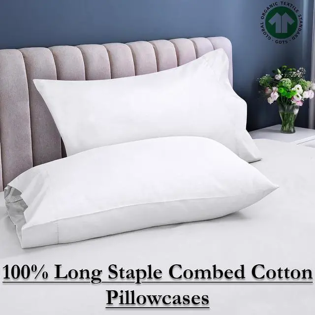 Alt view image 5 of 7 - Royale Linens 300 Thread Count 100% Long Staple Combed Cotton Pillowcases Set Of 2 - Ultra Soft - Standard Bed Pillow Cover - 20"x26" - Breathable, Cool & Crisp Percale White Pillow Cases (Std, White)