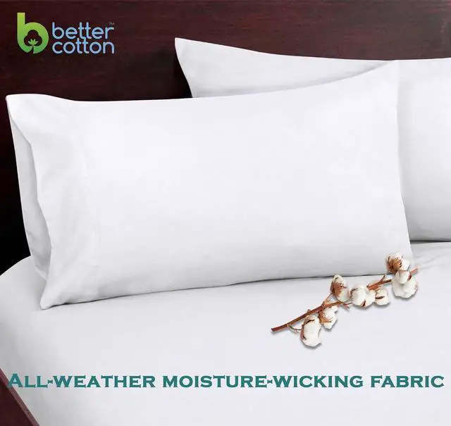 Alt view image 7 of 7 - Royale Linens 300 Thread Count 100% Long Staple Combed Cotton Pillowcases Set Of 2 - Ultra Soft - Standard Bed Pillow Cover - 20"x26" - Breathable, Cool & Crisp Percale White Pillow Cases (Std, White)