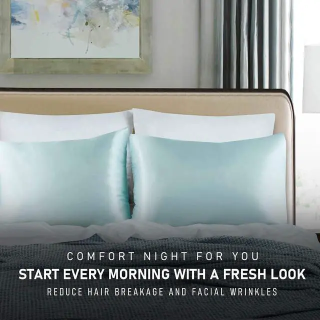 Alt view image 2 of 7 - Tyfitb Satin Pillowcase for Hair and Skin, Baby Blue Pillowcases Set of 2, Cooling Pillow Cases Standard Size(20×26 Inches), Soft Luxury Satin Pillowcase with Envelope Closure