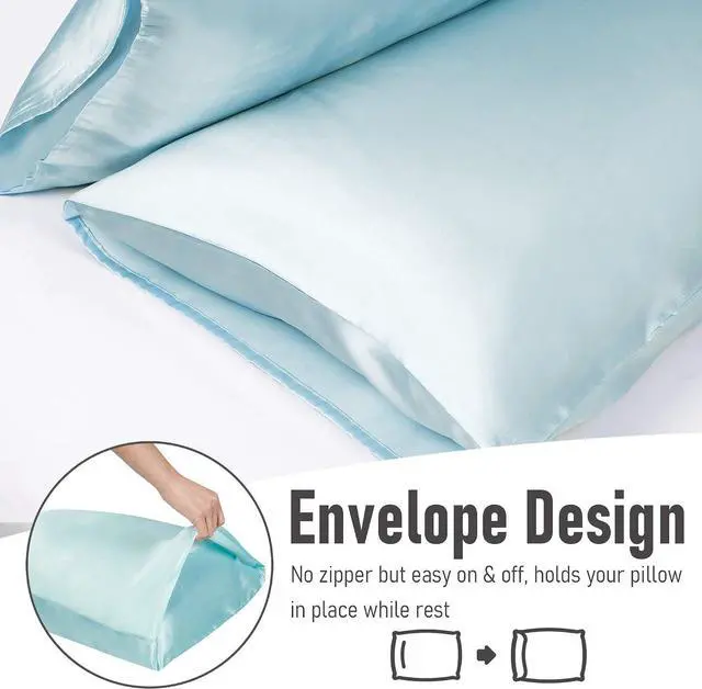Alt view image 3 of 7 - Tyfitb Satin Pillowcase for Hair and Skin, Baby Blue Pillowcases Set of 2, Cooling Pillow Cases Standard Size(20×26 Inches), Soft Luxury Satin Pillowcase with Envelope Closure