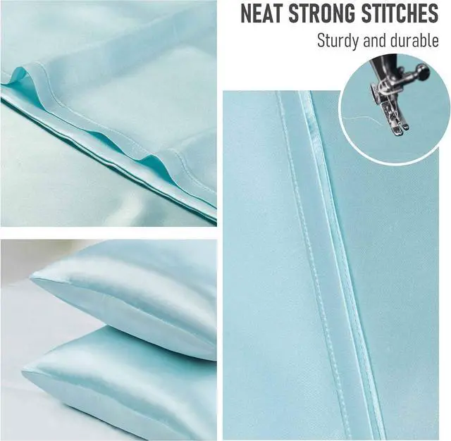Alt view image 4 of 7 - Tyfitb Satin Pillowcase for Hair and Skin, Baby Blue Pillowcases Set of 2, Cooling Pillow Cases Standard Size(20×26 Inches), Soft Luxury Satin Pillowcase with Envelope Closure