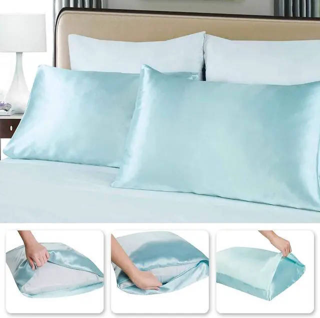 Alt view image 6 of 7 - Tyfitb Satin Pillowcase for Hair and Skin, Baby Blue Pillowcases Set of 2, Cooling Pillow Cases Standard Size(20×26 Inches), Soft Luxury Satin Pillowcase with Envelope Closure