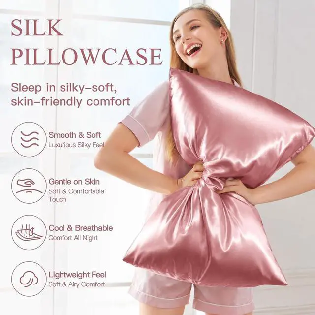 Alt view image 2 of 7 - INSSL Silk Pillowcase for Women, Mulberry Silk Pillowcase for Hair and Skin and Stay Comfortable and Breathable During Sleep (Standard, Coral)