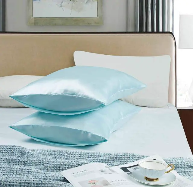 Alt view image 7 of 7 - Tyfitb Satin Pillowcase for Hair and Skin, Baby Blue Pillowcases Set of 2, Cooling Pillow Cases Standard Size(20×26 Inches), Soft Luxury Satin Pillowcase with Envelope Closure