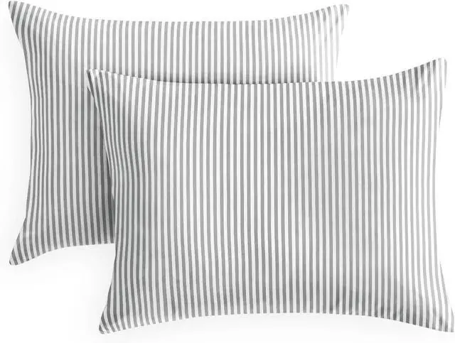 Main image of Wake In Cloud - Striped Pillow Cases, Ticking Vertical Pin Stripe Modern Farmhouse Pattern Printed, Set of 2 Soft Pillowcases Pillow Shams Covers, Gray White, Standard Size 20x26 Inches