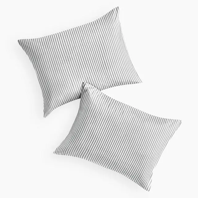 Alt view image 2 of 5 - Wake In Cloud - Striped Pillow Cases, Ticking Vertical Pin Stripe Modern Farmhouse Pattern Printed, Set of 2 Soft Pillowcases Pillow Shams Covers, Gray White, Standard Size 20x26 Inches