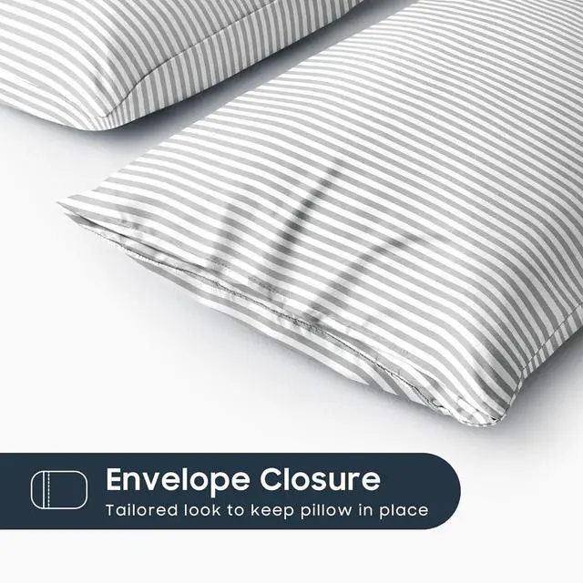 Alt view image 3 of 5 - Wake In Cloud - Striped Pillow Cases, Ticking Vertical Pin Stripe Modern Farmhouse Pattern Printed, Set of 2 Soft Pillowcases Pillow Shams Covers, Gray White, Standard Size 20x26 Inches