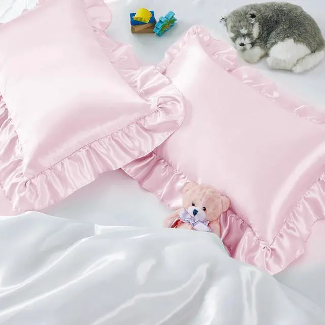 Main image of Entisn 13x18 Ruffle Satin Toddler Pillowcase 2 Pack, Baby Pink