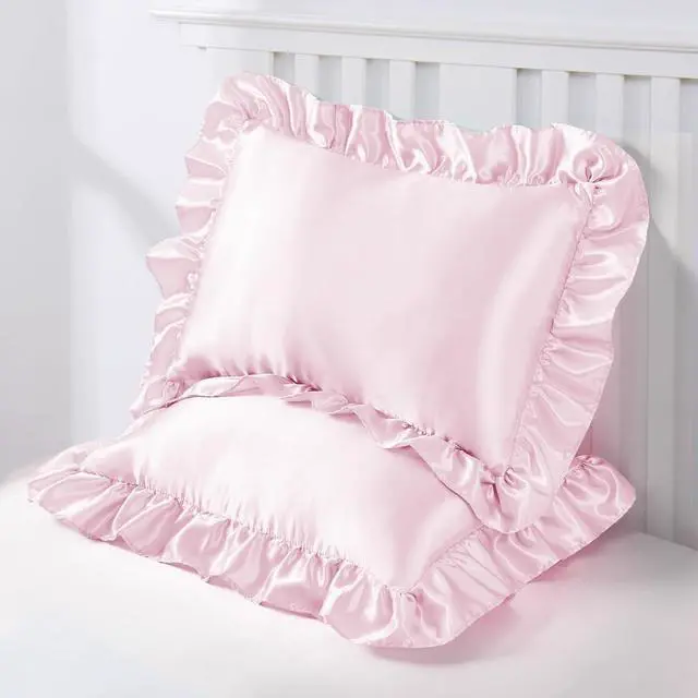 Alt view image 2 of 7 - Entisn 13x18 Ruffle Satin Toddler Pillowcase 2 Pack, Baby Pink