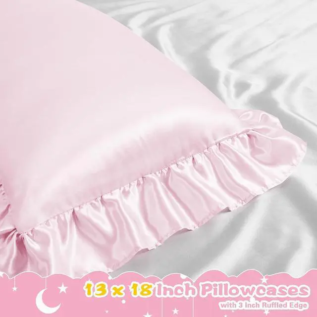Alt view image 3 of 7 - Entisn 13x18 Ruffle Satin Toddler Pillowcase 2 Pack, Baby Pink