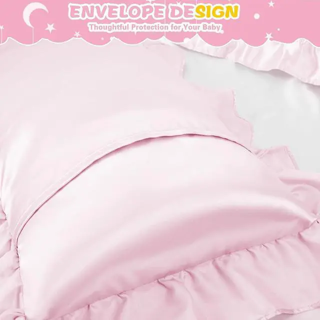 Alt view image 4 of 7 - Entisn 13x18 Ruffle Satin Toddler Pillowcase 2 Pack, Baby Pink