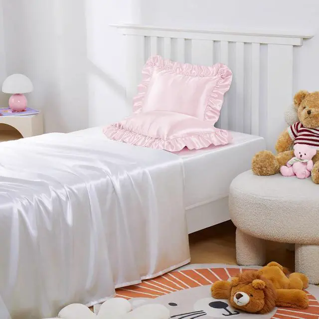 Alt view image 5 of 7 - Entisn 13x18 Ruffle Satin Toddler Pillowcase 2 Pack, Baby Pink