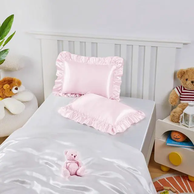 Alt view image 6 of 7 - Entisn 13x18 Ruffle Satin Toddler Pillowcase 2 Pack, Baby Pink