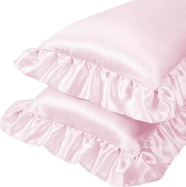 Alt view image 7 of 7 - Entisn 13x18 Ruffle Satin Toddler Pillowcase 2 Pack, Baby Pink