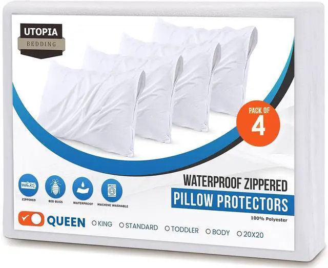 Alt view image 7 of 7 - Set of 4 Pillow Protectors with Zipper Queen Size, Pillow Covers