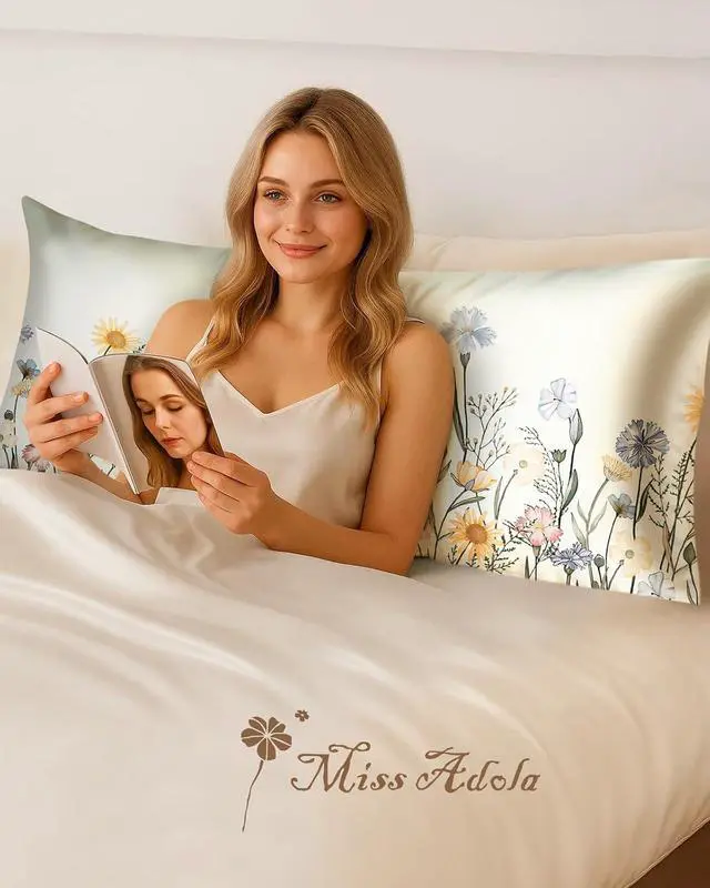 Alt view image 6 of 6 - Miss Adola Satin Body Pillow Cover with Zipper - 20x54 Inch Silky Long Pillow Case for Women Ladies Adults Soft Bed Decorative Cute Boho Large Body Pillowcase for Hair and Skin, Colorful Flower