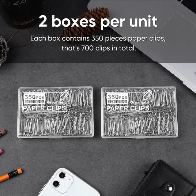 Alt view image 3 of 7 - 700 PCS Paper Clips, Small Paper Clips for Paperwork, 2 Boxes of 350 PCS Each, Sturdy and Upgraded Plastic Boxes Well Packed, Easy to Use in Office, School and Home