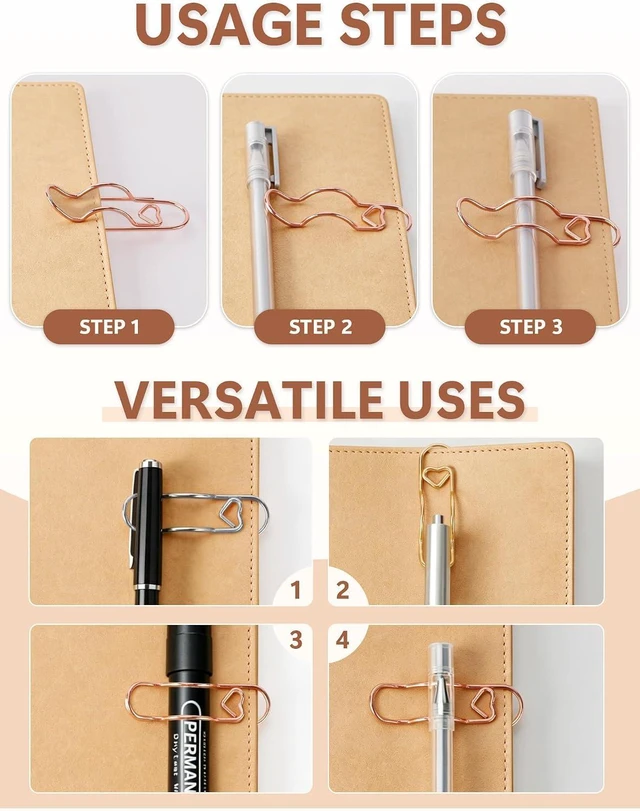 Alt view image 4 of 7 - 15 Pcs Pen Holder Clip for Notebook, Holds Thick & Thin Pen, Metal Pen Clip