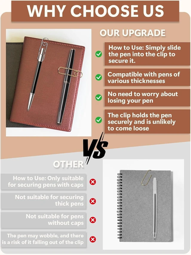 Alt view image 6 of 7 - 15 Pcs Pen Holder Clip for Notebook, Holds Thick & Thin Pen, Metal Pen Clip