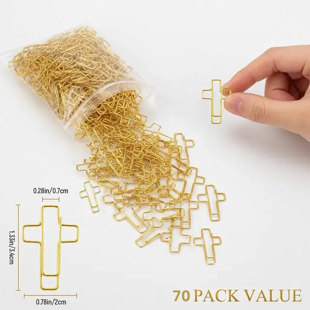 Alt view image 2 of 7 - 70 Pack Gold Cross Paper Clips, Decorative Paper Clips and Bookmarks for Bible Study, Journaling, Church Office and Home Use