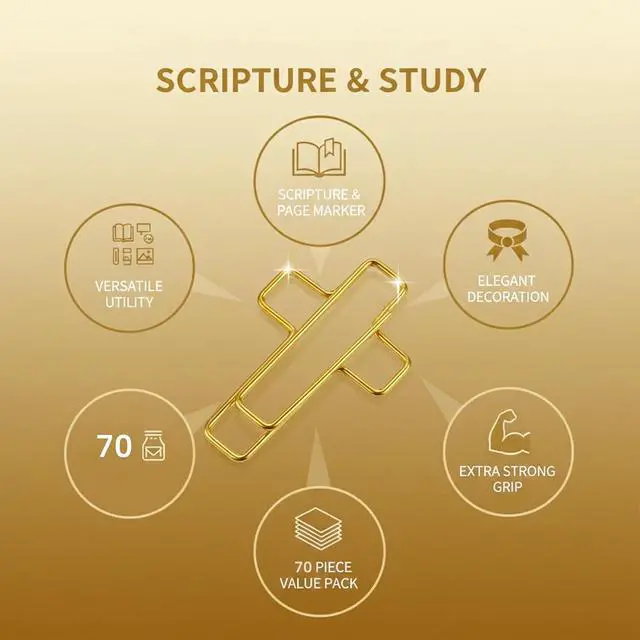Alt view image 6 of 7 - 70 Pack Gold Cross Paper Clips, Decorative Paper Clips and Bookmarks for Bible Study, Journaling, Church Office and Home Use
