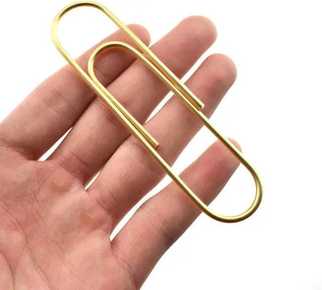 Main image of HAHIYO Paperclips 4 inch (100mm) Extra Large Paper Clips Sturdy Bright Gold Vinyl Coated Prevent Scratching Tearing The Pages for Bookmark Organize Home Office School 14 Pack