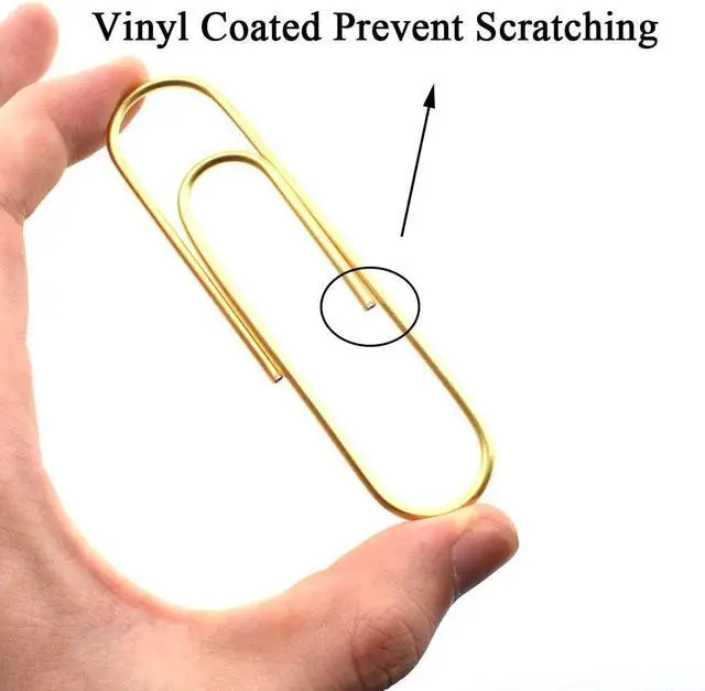 Alt view image 4 of 6 - HAHIYO Paperclips 4 inch (100mm) Extra Large Paper Clips Sturdy Bright Gold Vinyl Coated Prevent Scratching Tearing The Pages for Bookmark Organize Home Office School 14 Pack