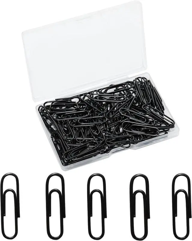 Main image of 100 Pcs Black Paper Clips, 1.1 Inch (28mm) Colorful Paperclips