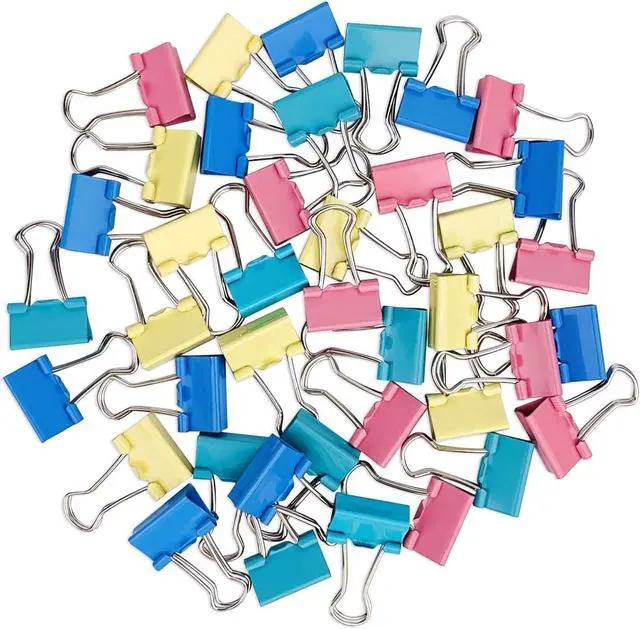 Main image of 40-Pack Mini Binder Clips in 4 Colors (Blue, Yellow, Red, Green), 15mm/0.6-Inch Small Paper Clips for Home, School, Office and Business