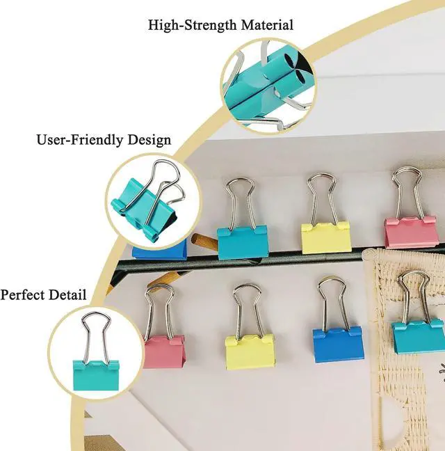 Alt view image 3 of 7 - 40-Pack Mini Binder Clips in 4 Colors (Blue, Yellow, Red, Green), 15mm/0.6-Inch Small Paper Clips for Home, School, Office and Business