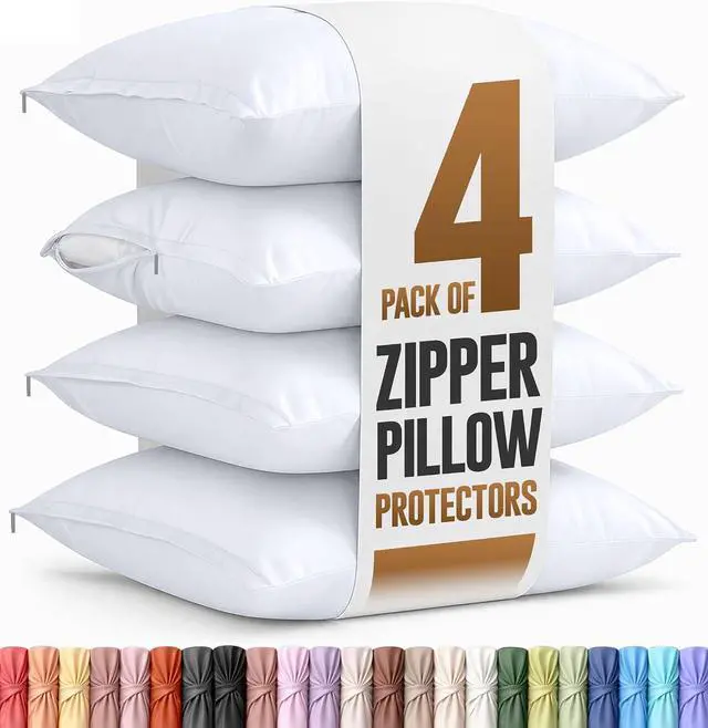 Main image of Utopia Bedding 4 Pack Pillow Protectors with Zipper Queen Size, Soft Brushed Microfiber Fabric Pillow Cases, Shrinkage and Fade Resistant Pillow Covers (White)