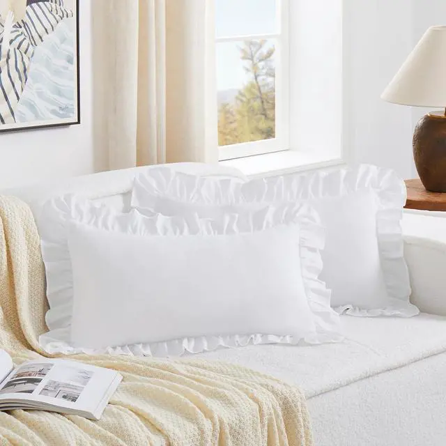Main image of KKJIAF White Lumbar Pillow Covers 12x20 Inch Set of 2