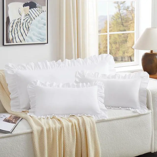 Alt view image 2 of 7 - KKJIAF White Lumbar Pillow Covers 12x20 Inch Set of 2