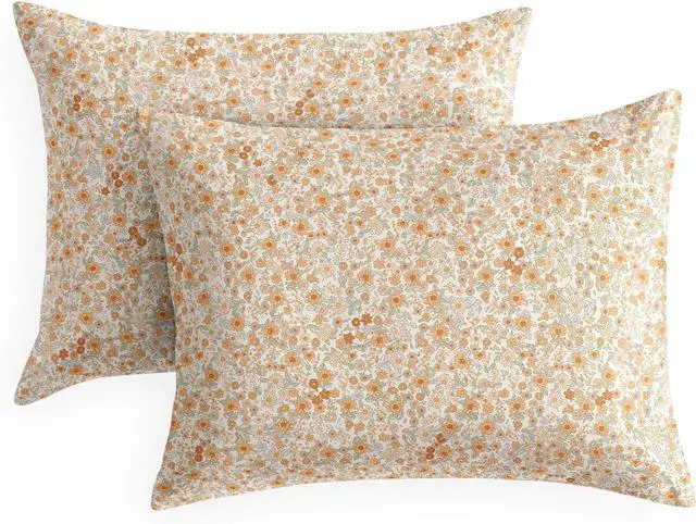 Main image of Wake In Cloud - Floral Pillow Cases, Cute Vintage Flower Shabby Chic Coquette Cottagecore Aesthetic, Set of 2 Soft Pillowcases Pillow Shams Covers, Cream Orange, Standard Size 20x26 Inches