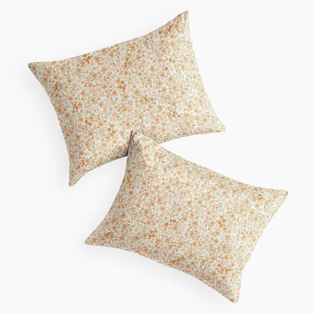 Alt view image 2 of 5 - Wake In Cloud - Floral Pillow Cases, Cute Vintage Flower Shabby Chic Coquette Cottagecore Aesthetic, Set of 2 Soft Pillowcases Pillow Shams Covers, Cream Orange, Standard Size 20x26 Inches