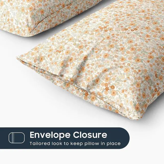 Alt view image 3 of 5 - Wake In Cloud - Floral Pillow Cases, Cute Vintage Flower Shabby Chic Coquette Cottagecore Aesthetic, Set of 2 Soft Pillowcases Pillow Shams Covers, Cream Orange, Standard Size 20x26 Inches