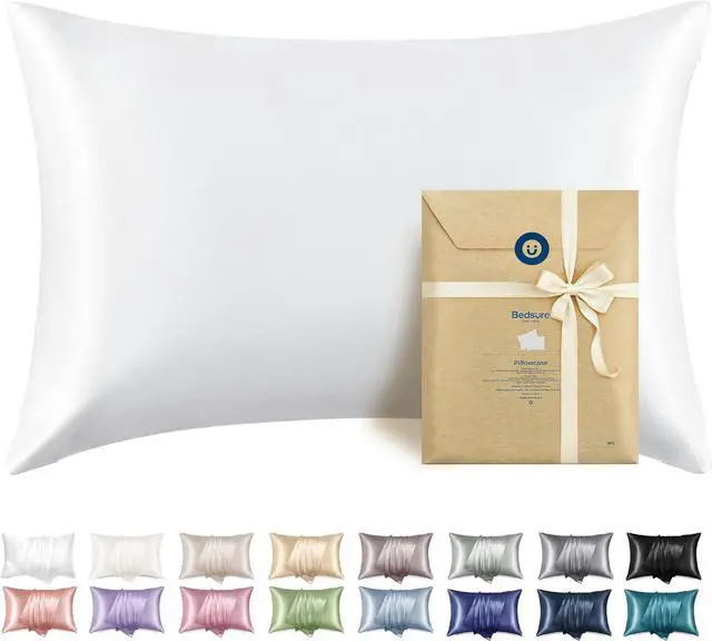 Main image of Bedsure Satin Pillowcase with Zipper, Similar to Silk Pillow Cases 2 Pack