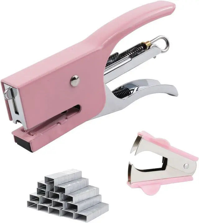 Main image of Small Hand-held Stapler Set, 15 Sheet Capacity, Includes 750Pcs Staples and A Staple Remover, Mini Desktop Stapler for Office, School, Home or Travel Use. (Pink)
