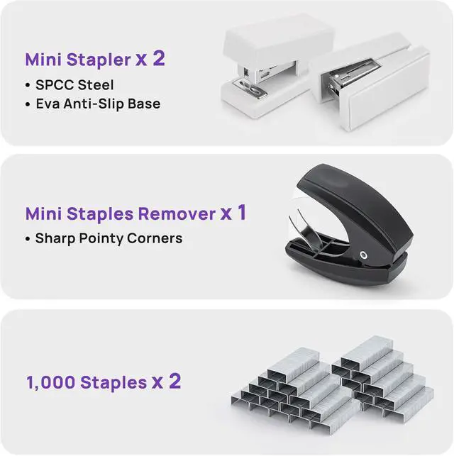 Alt view image 3 of 7 - Mini Stapler with 2000 Staples, 30 Sheet Capacity, Jam-Free, White