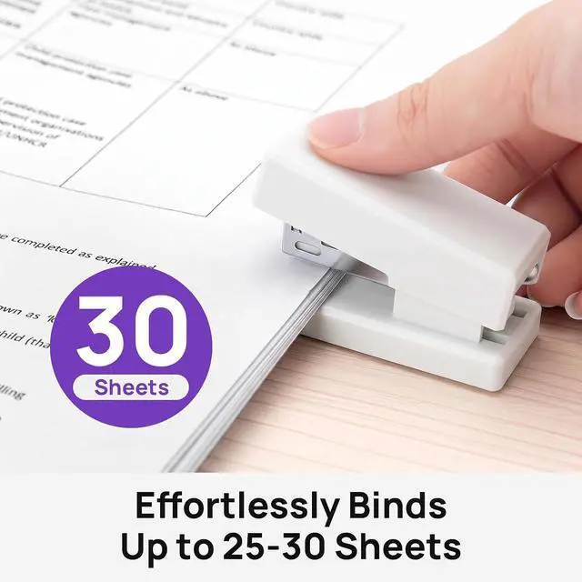 Alt view image 5 of 7 - Mini Stapler with 2000 Staples, 30 Sheet Capacity, Jam-Free, White