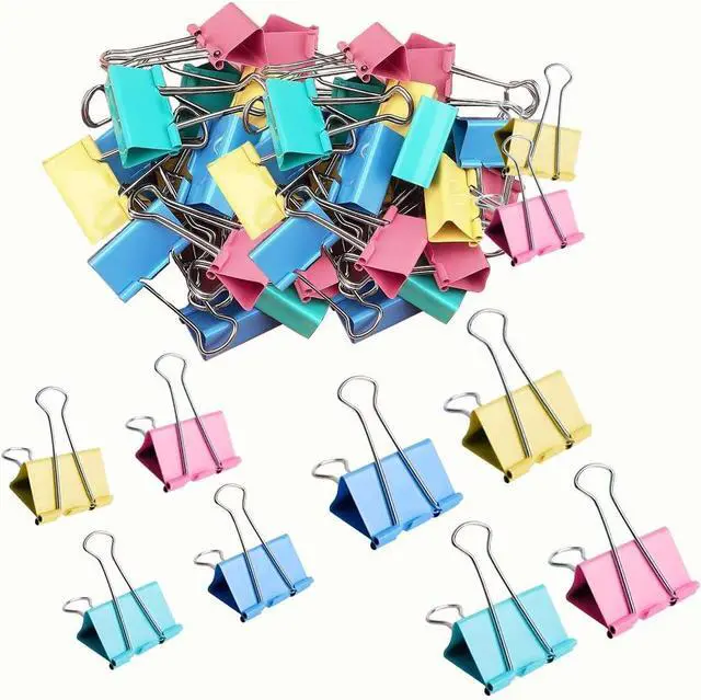 Main image of 60pcs Colored Binder Clips Paper Clamps Assorted Size Small, Medium, Large Binder Paper Clips