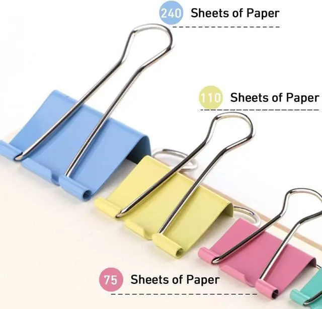 Alt view image 3 of 7 - 60pcs Colored Binder Clips Paper Clamps Assorted Size Small, Medium, Large Binder Paper Clips