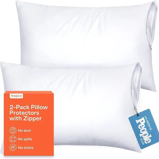 Main image of Ultra Soft Pillow Protectors with Zipper - Standard Size - Set of 2 - White