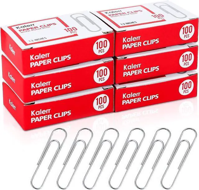 Main image of Kalerr Paper Clips, 600 Pcs Paperclips (6 Boxes of 100 Each), Premium Paper Clip, 1-2/7" Silver Paper Clips Medium (1.3 Inches), Rustproof Metal Paper Clip for Office, School, Home